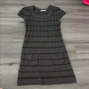 Papaya Gray Ribbed Short Sleeve Square Neck Dress